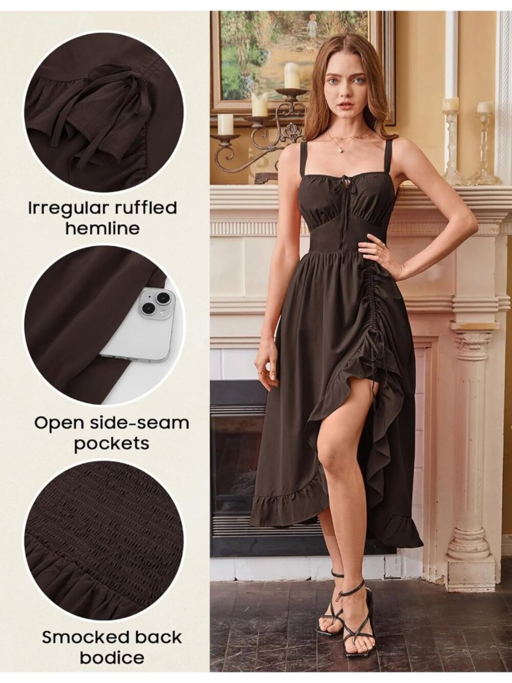 Women's Dark Brown Sleeveless Renaissance Corset Flowy Milkmaid Costumes Dress - Picture 5 of 6